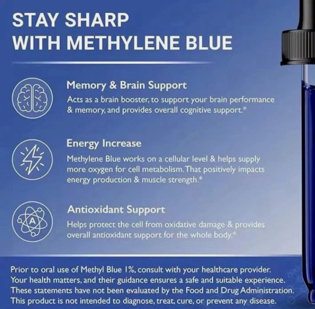Methylene Blue 1% Solution Pharma Grade. Highest Quality 60ml bottle